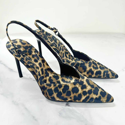 Women's New Fashion Joker Pointed Stiletto Heels Female Leopard Print Empty Strap Sandals.