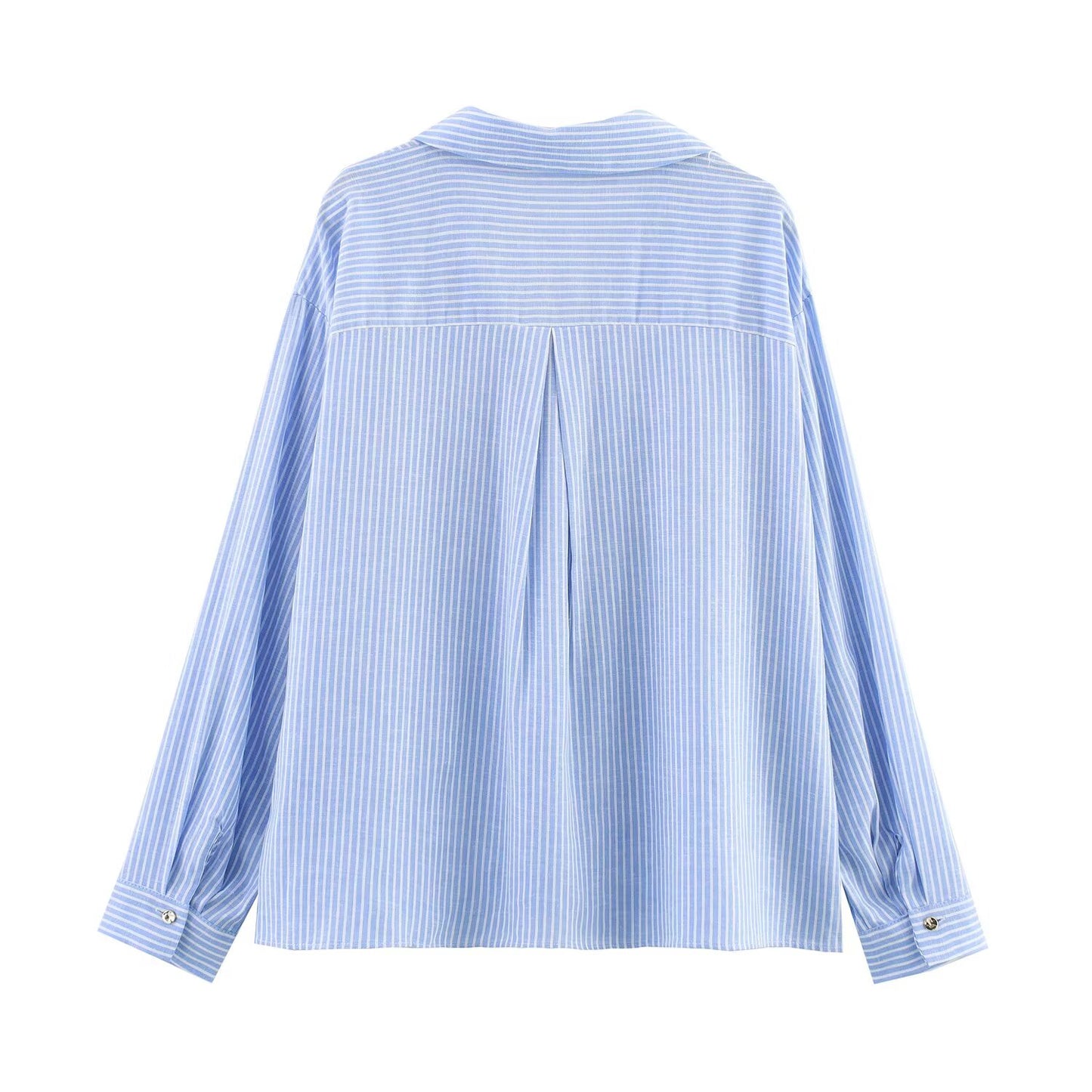 Women's new fashion casual single breasted linen blended striped shirt