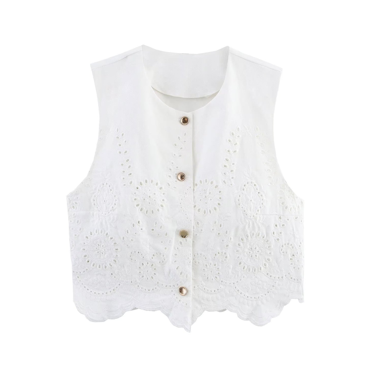 Women's New Fashion Short Hollow Embroidered Vest style Top+Shorts Skirts suit