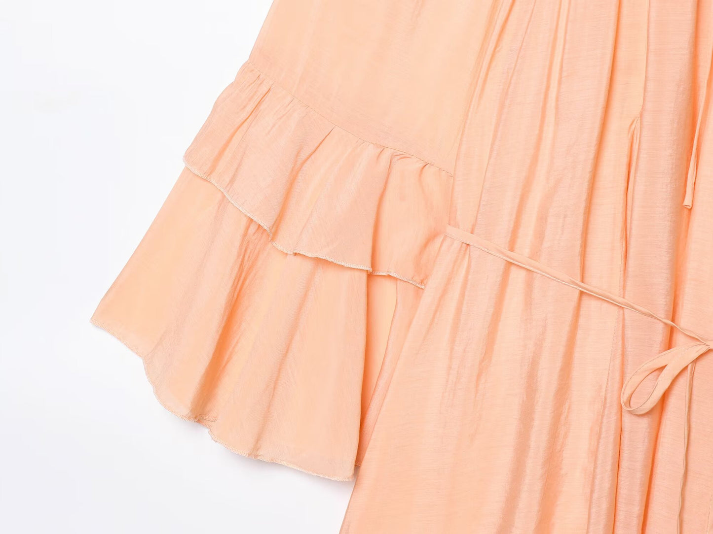 Women's new fashion ruffle edge decoration loose lace up long sleeved mini dress