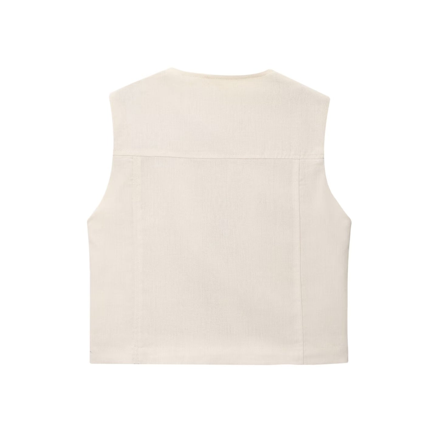 Women's new fashion linen blend double breasted sleeveless vest+Shorts suit