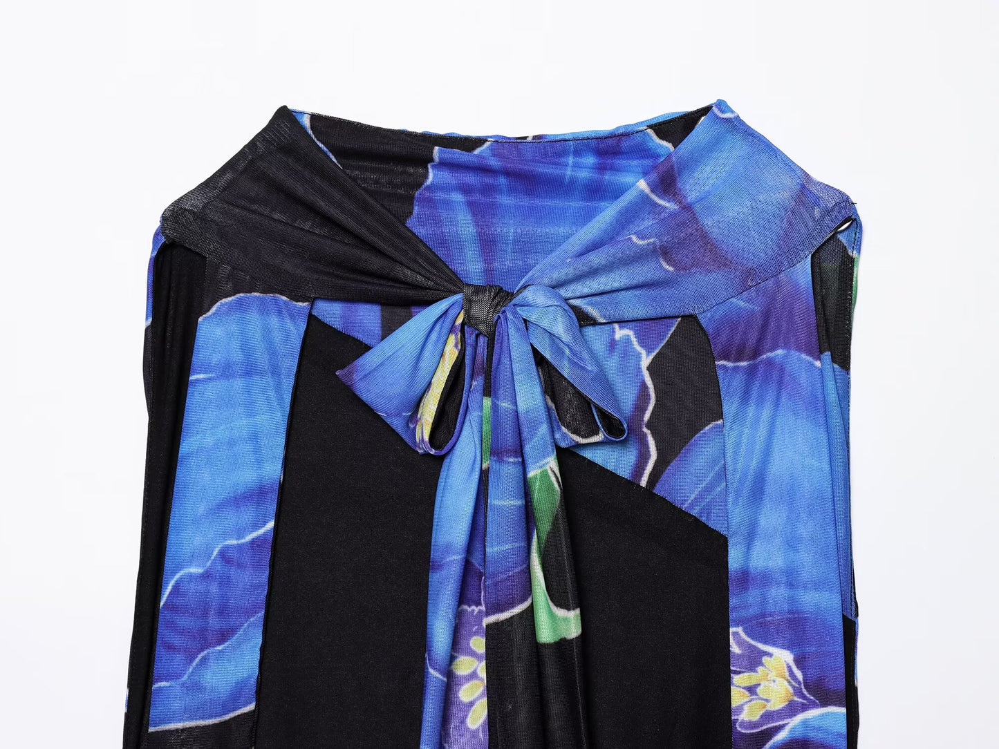 Women's new fashion backless bow decoration slim draped printed MIDI dress