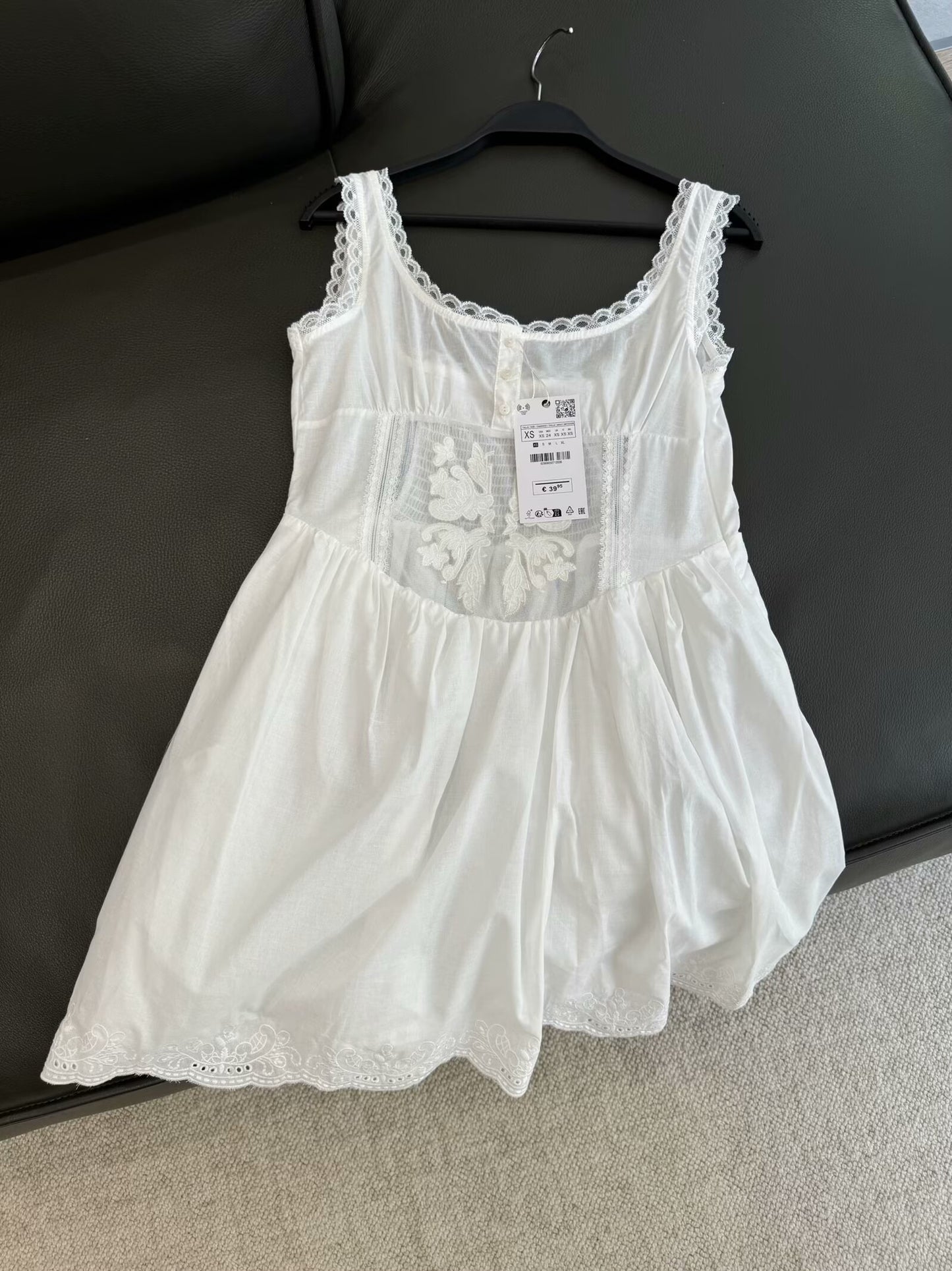 Women's new fashion embroidered lace decoration slim wide shoulder strap mini dress