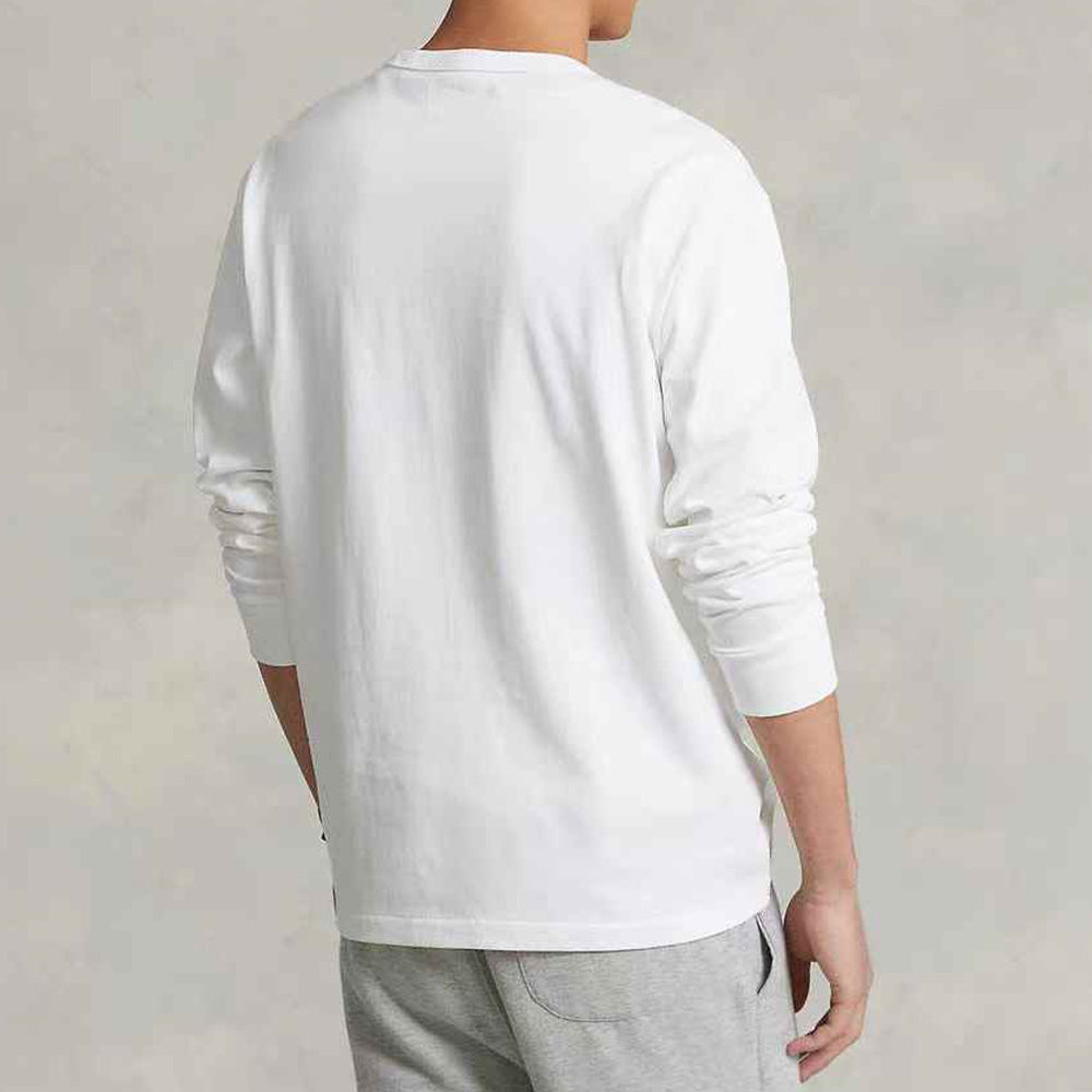 Men's new casual Joker embroidered solid color O-neck bottoming shirt long sleeve T-shirt