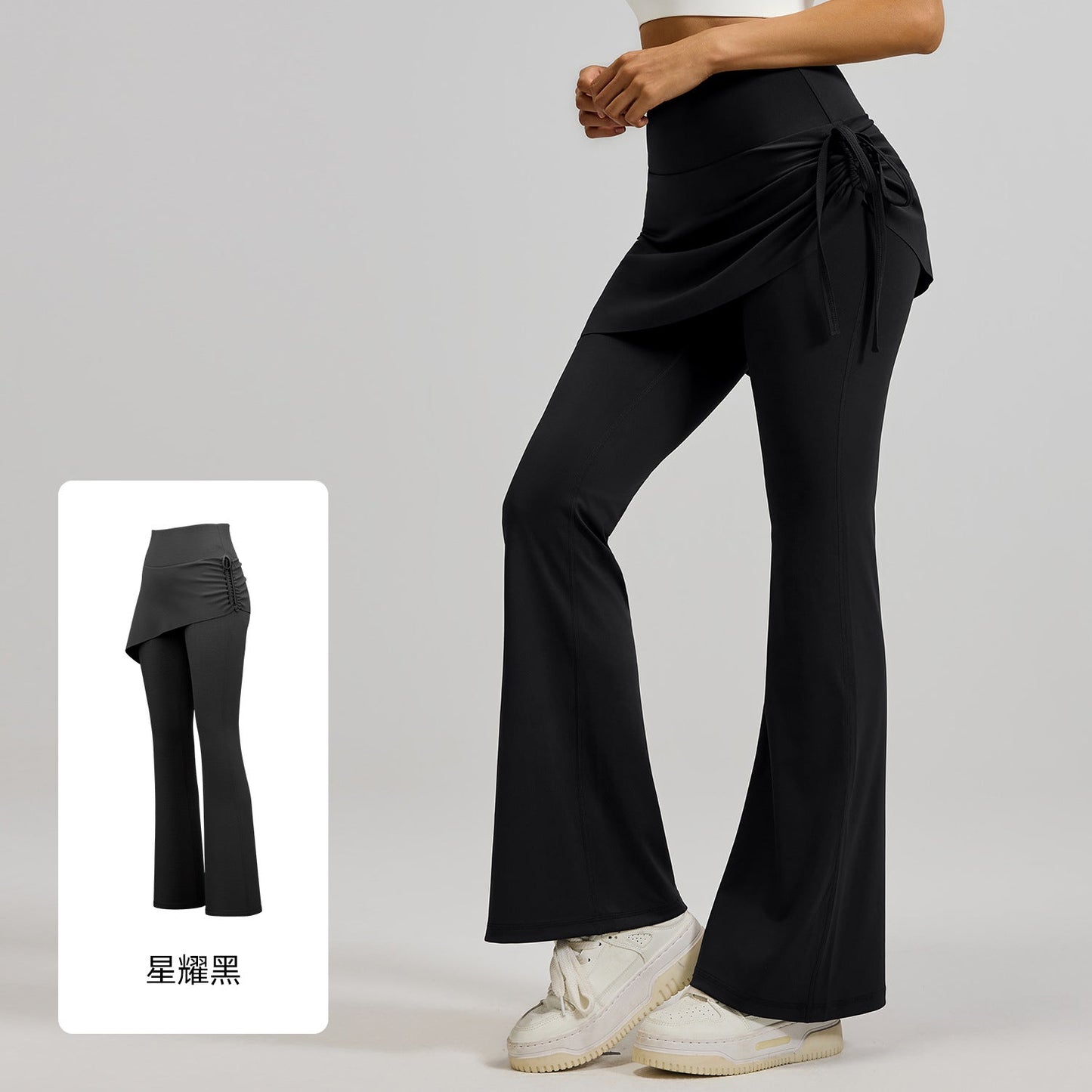 LU Women's new Joker wrinkled trumpet skirt fake two pieces of micro La Pilates high waist hip yoga pants.