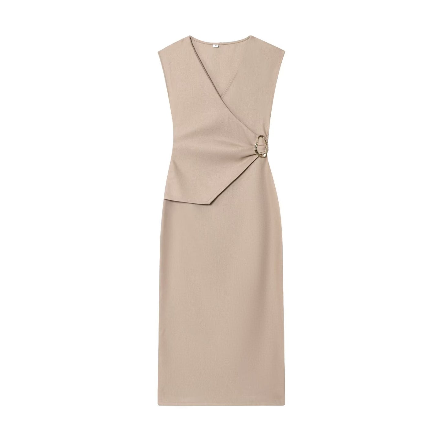 Women's 2025 new fashion pleated V-neck Twill Midi dress