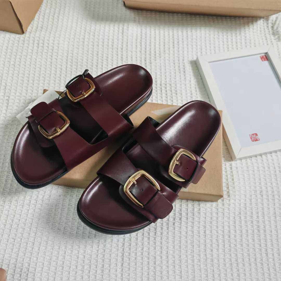 Women's New Fashion Casual Joker Double Belt Buckle Flat Sandals Wearing Joker Women's Slippers