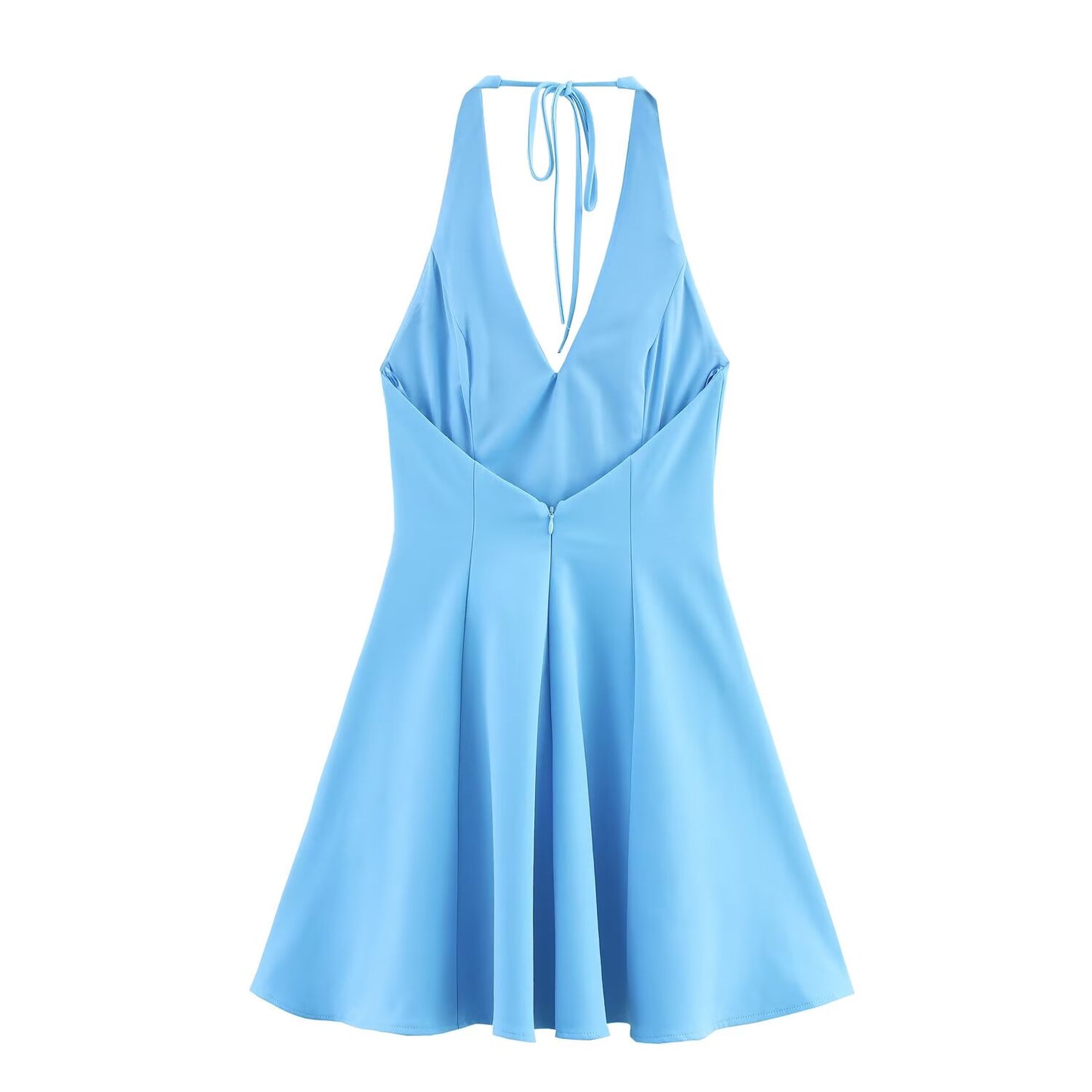 Women's new fashion hanging neck wave style wide swing mini dress