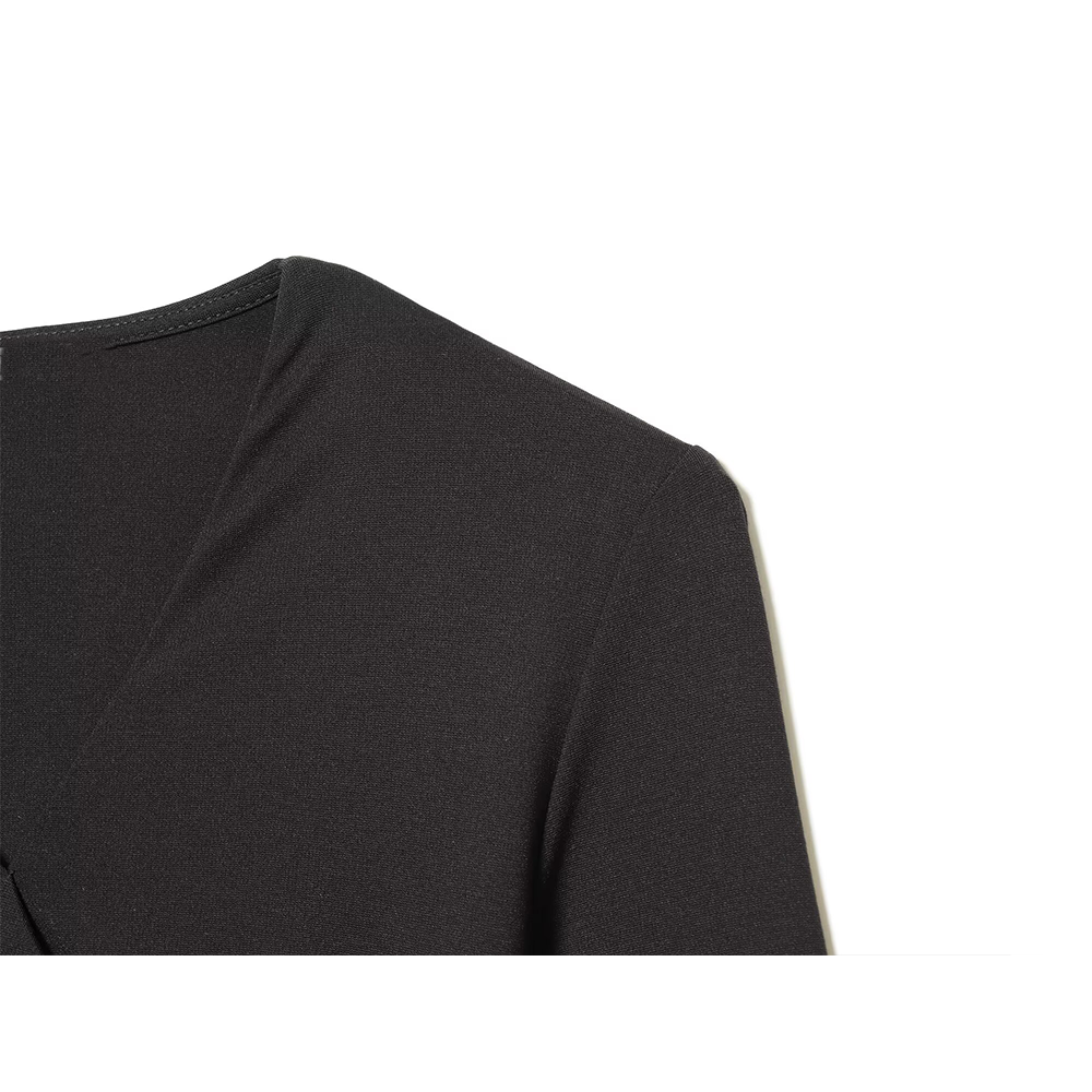 Women's metal buckle decoration V-neck pleated dress
