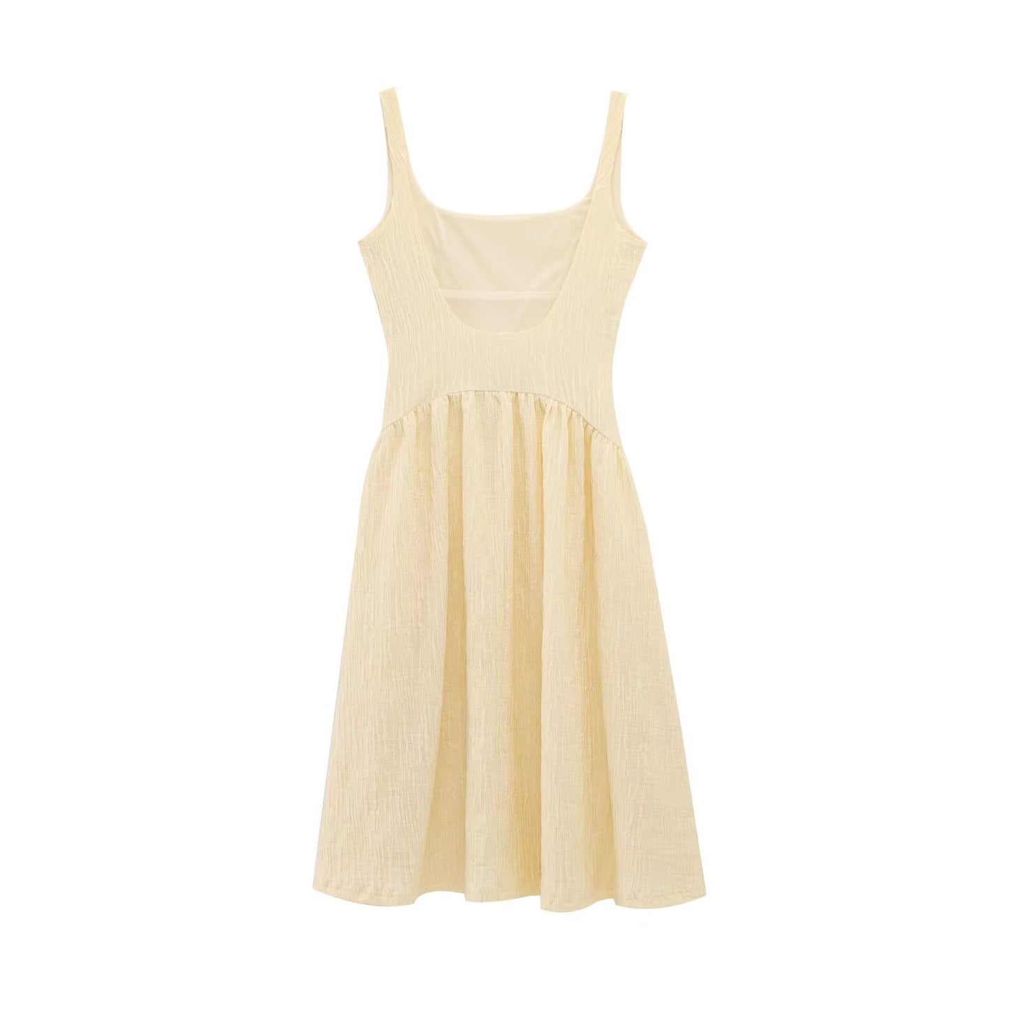 Women's new fashion texture sleeveless wide shoulder strap MIDI dress