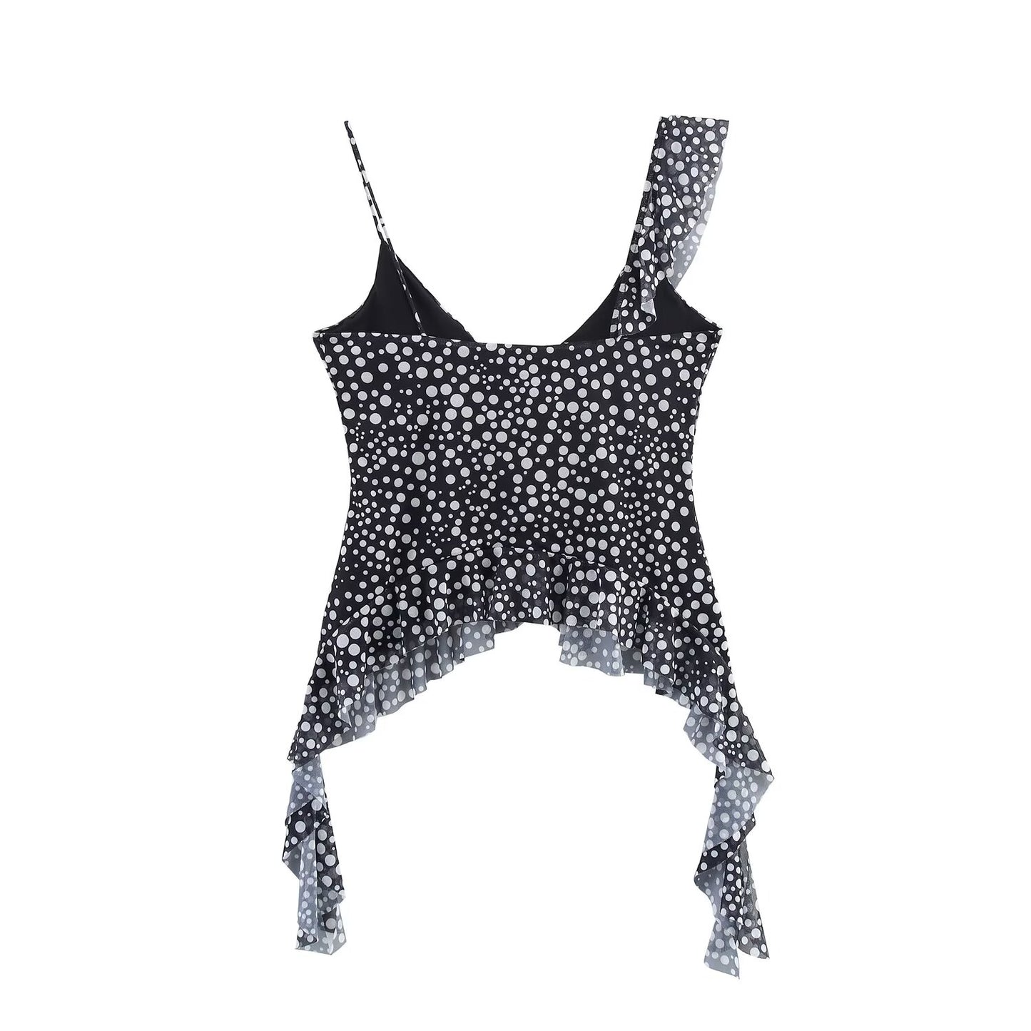 Women's' new fashion layered decoration polka dot printed suspender top