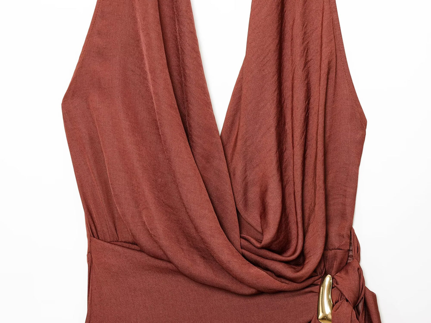 Women's 2025 fashion sexy backless pleated hanging neck mini dress