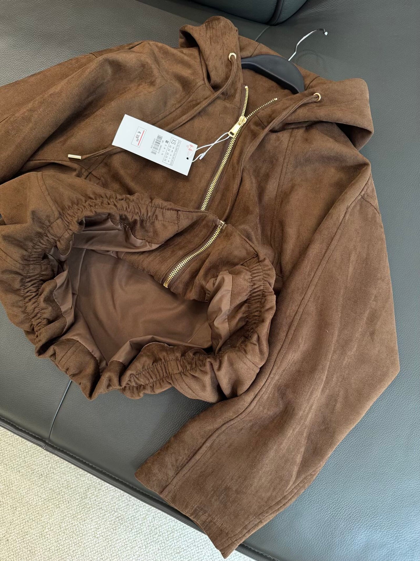 Women's new fashion suede texture hooded flight jacket Coat