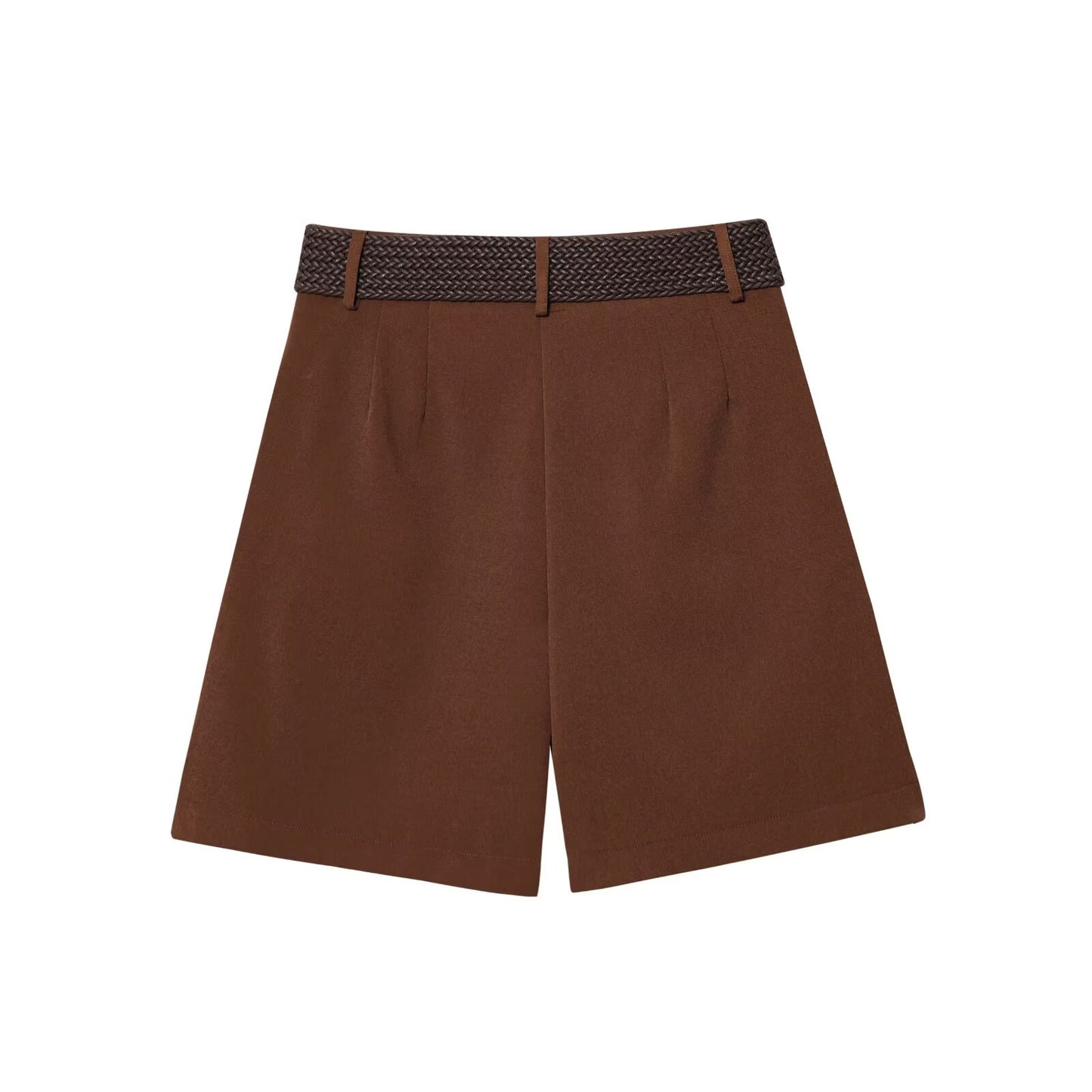 Women's new fashion with Belt casual side pocket high waist pleated shorts