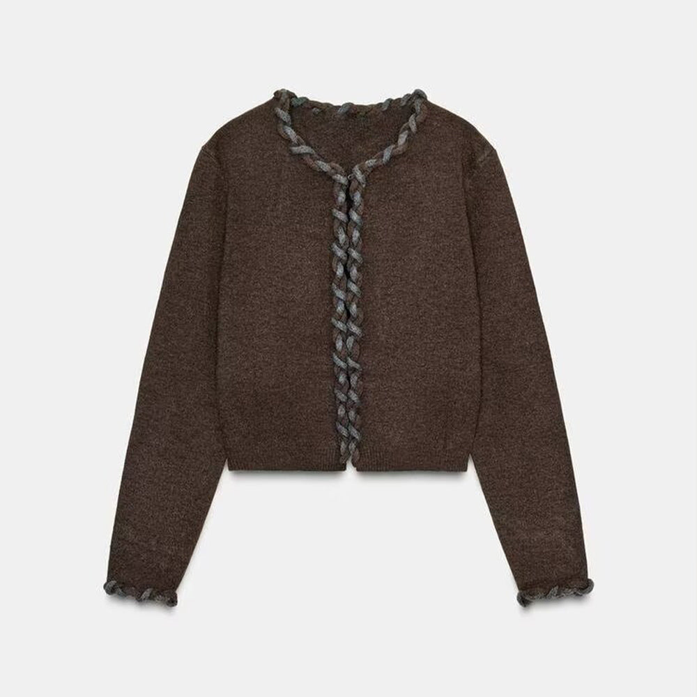 Women's new fashion interwoven decorative layer O Neck knitted Coat