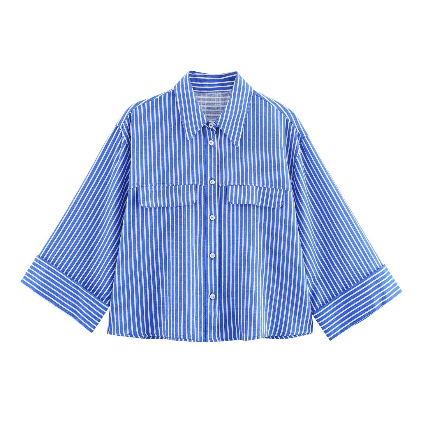 Women's new fashion linen blended striped shirt retro long sleeved button up women's shirt chic top