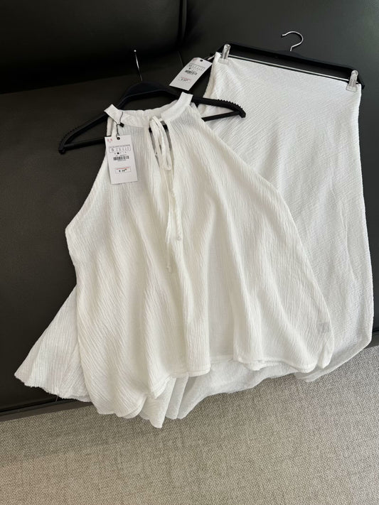 Women's 2025 new fashion linen blend suspender top retro sleeveless women's shirt chic top+Skirts Women's suit