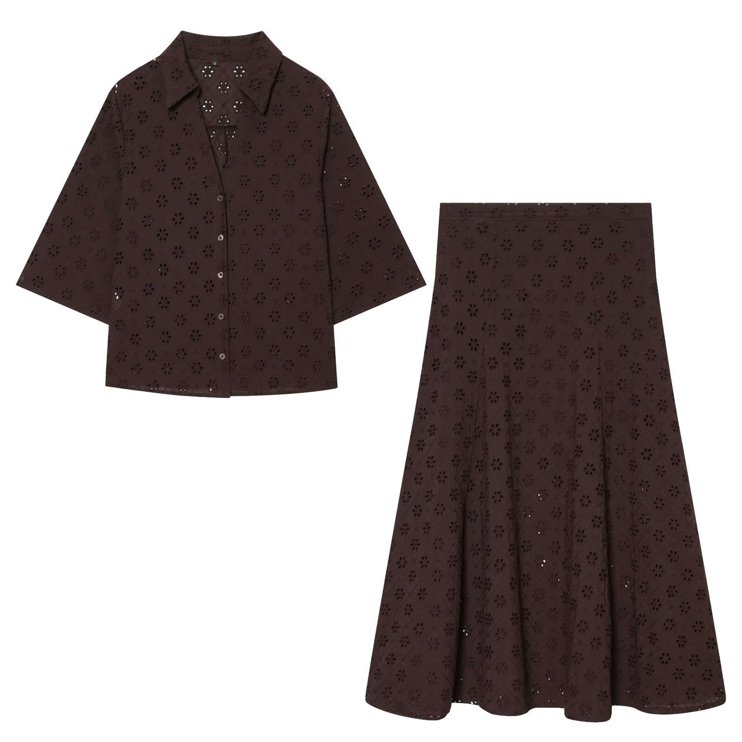suit Women's 2 pieces hollowed out embroidered shirt+Pants+Skirts