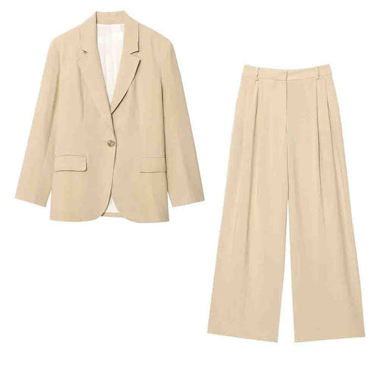 set woman 2 pieces New Fashion loose single breasted linen blend suit coat+Pants suit