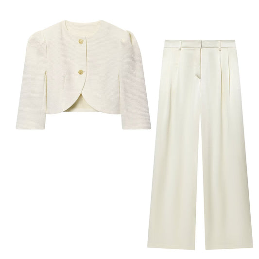 Women's new fashion short puffy sleeve suit jacket+Pants suit