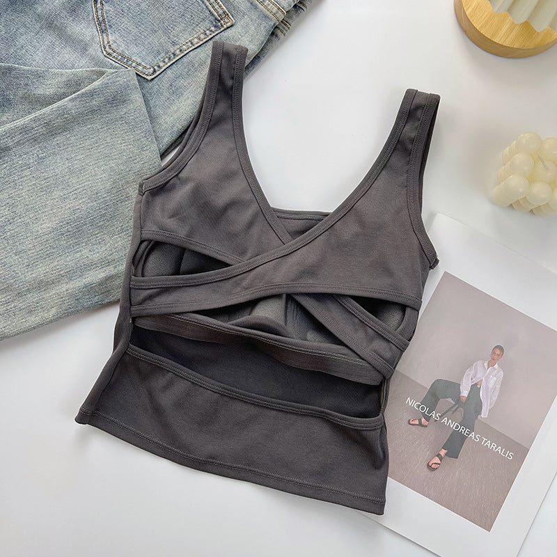 Women's New Joker Camisole with Chest Cushion Cross Waist Wear Slim Jacket