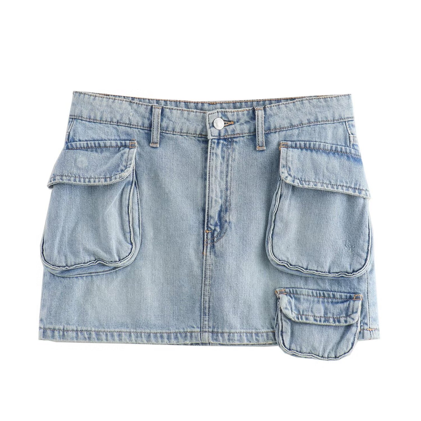 Women's new fashion pocket decoration casual versatile denim mini skirt