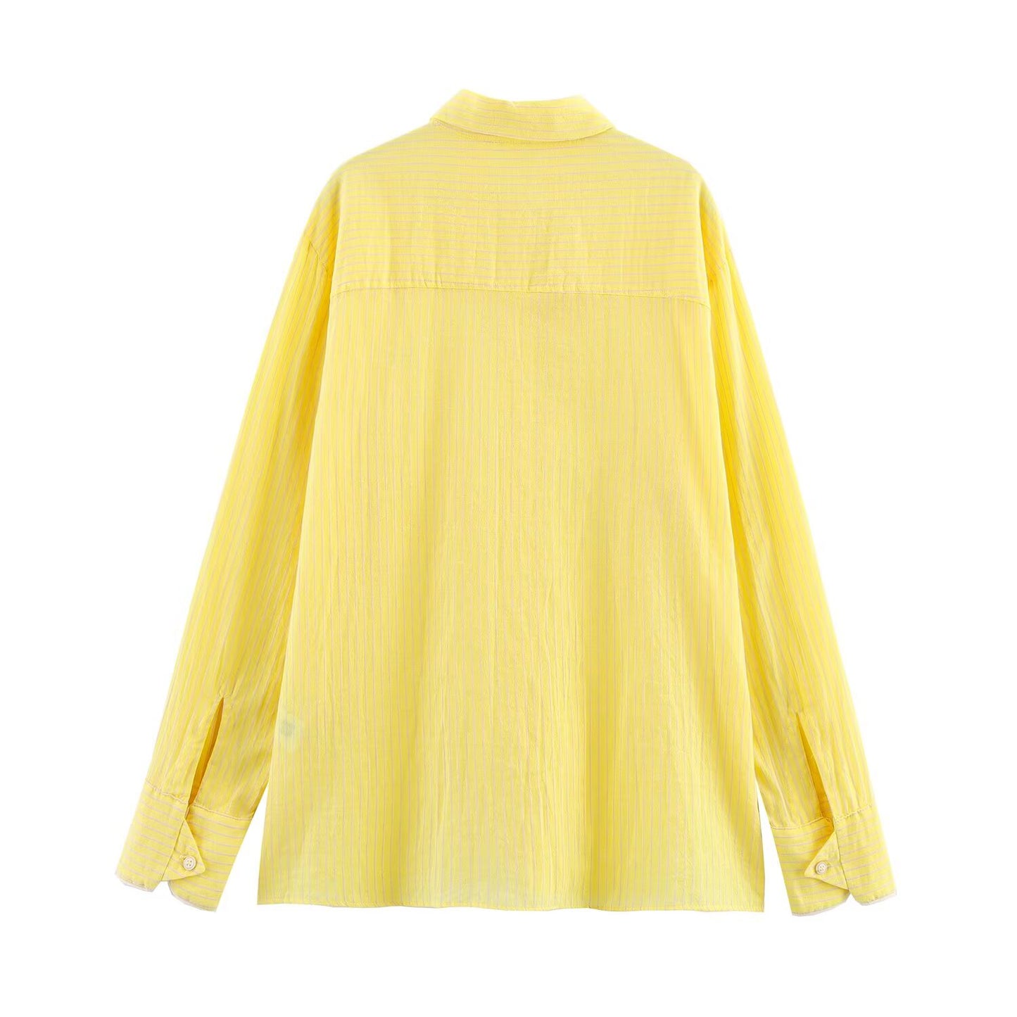 Women's new fashion pocket decoration loose single breasted shirt casual striped pleated shirt retro long sleeved women's shirt chic top