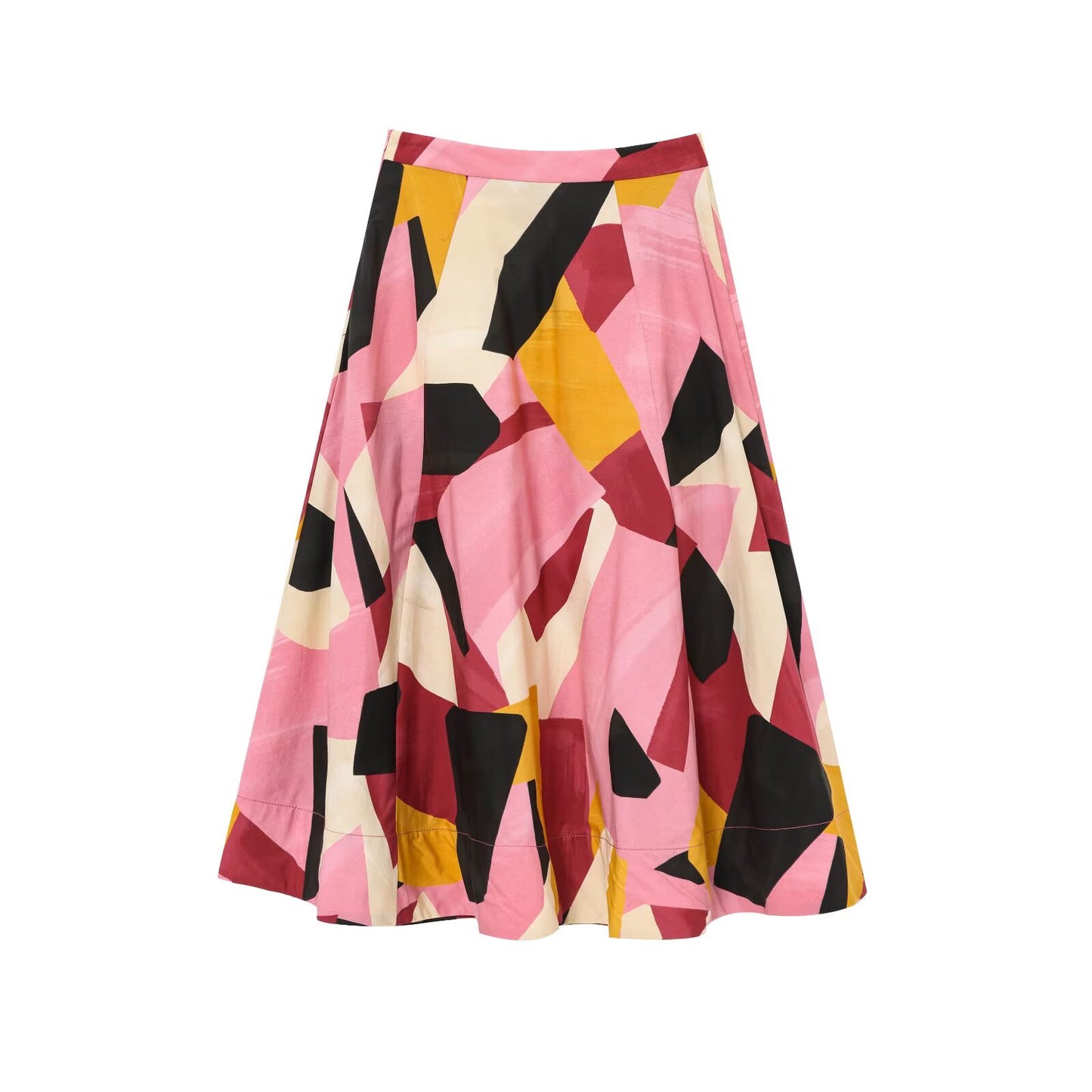 Women's new fashion loose high waisted printed pleated MIDI skirt