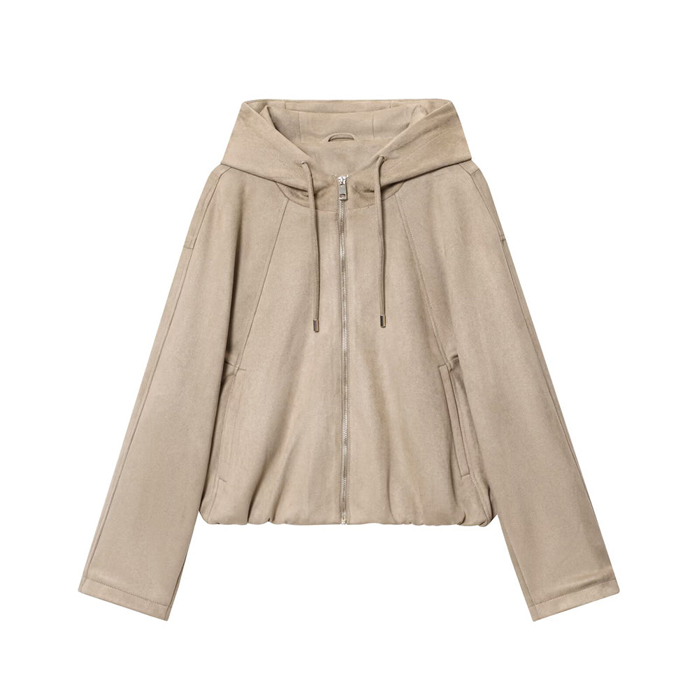 Women's new fashion suede texture effect hooded flying jacket Coat