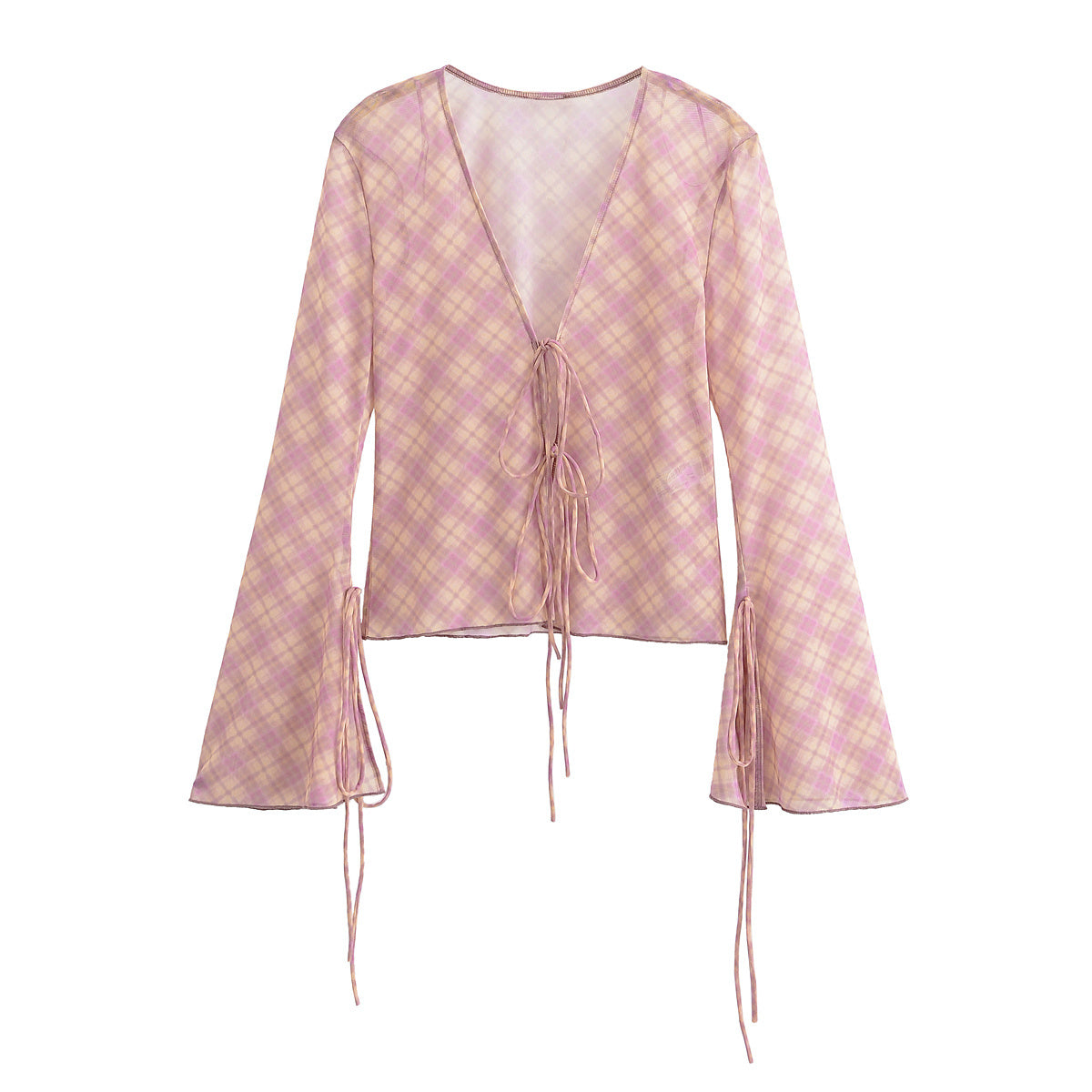 Women's new Fashion bow Lace up decoration V-neck mesh printed top+Skirts Women's suit