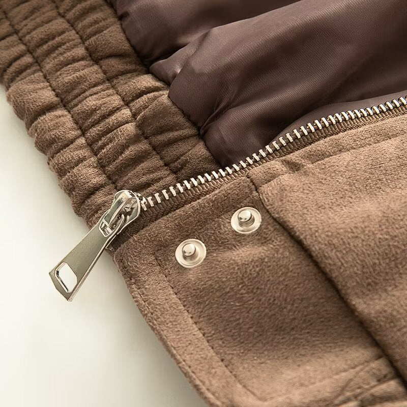 Women's New pocket decoration suede texture Faux Leather jacket