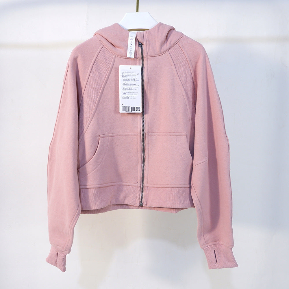 Women's Autumn and Winter New Sports Outdoor Quick-drying Yoga Clothes Slim Short Ladies Cardigan Hooded Sweater Loose Coat 