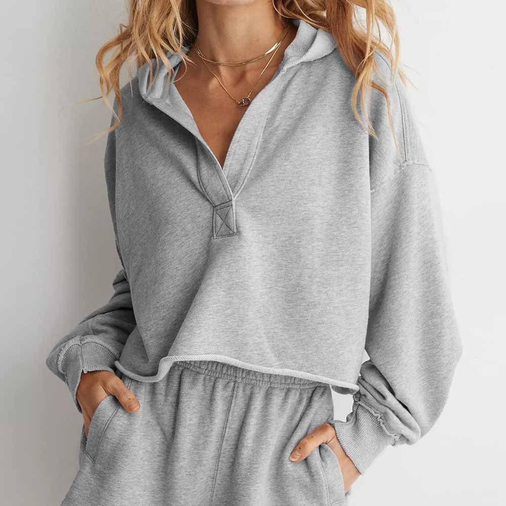 Women's Sweater Pullover V-neck Long-sleeved Coat with Raglan Sleeves Knitted Coat Fitness Exercise Hooded Yoga Clothes