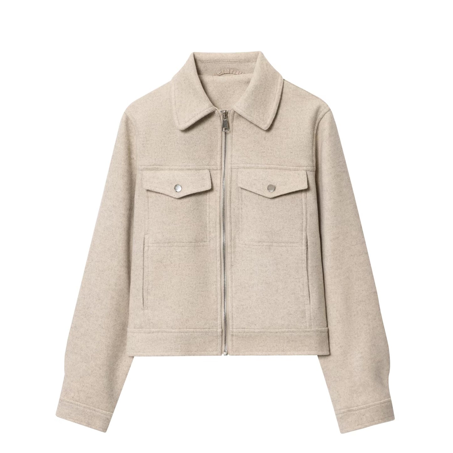 Women's new fashion long sleeved soft textured zipper jacket Coat