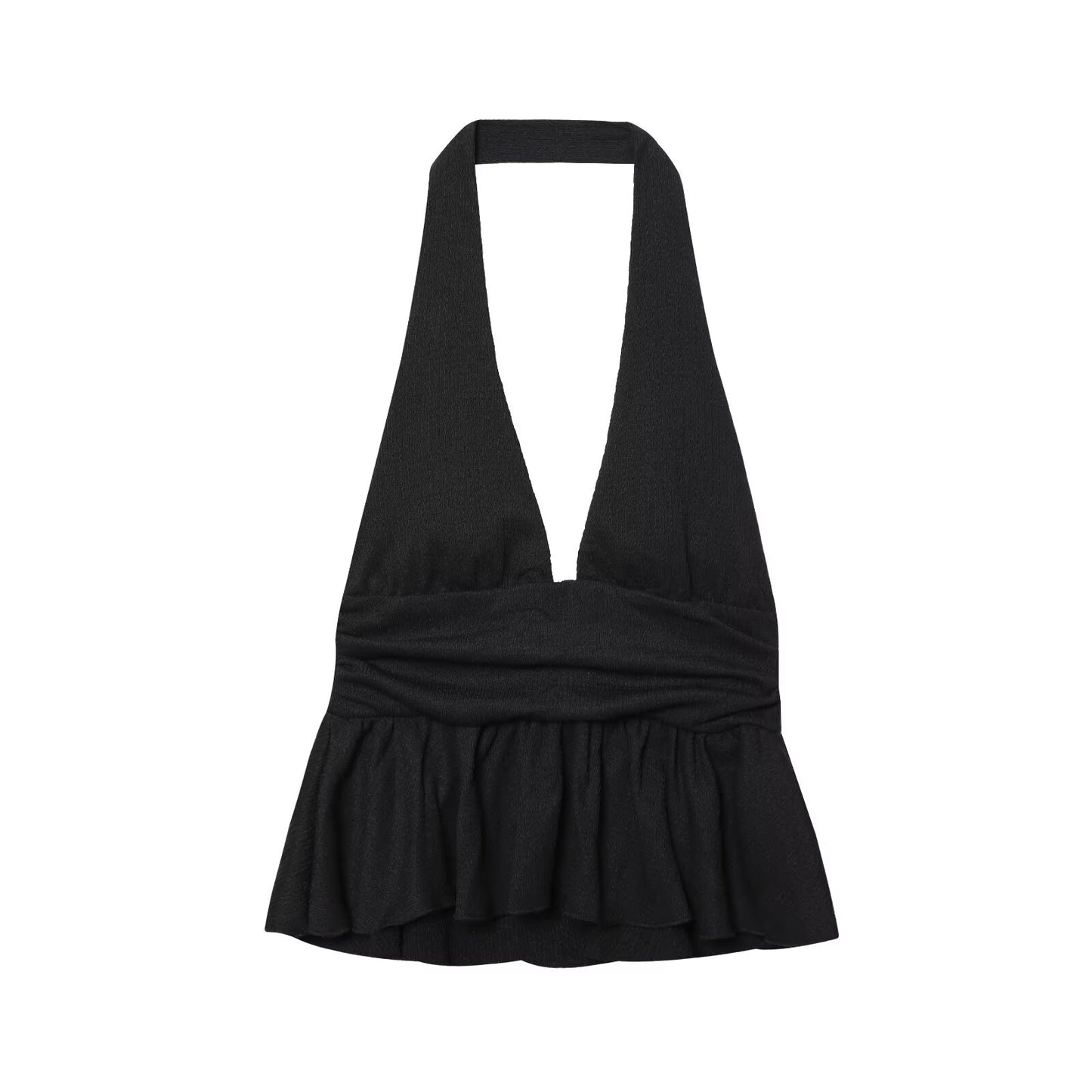 Women's new fashion layered decoration polka dot print hanging neck collar top