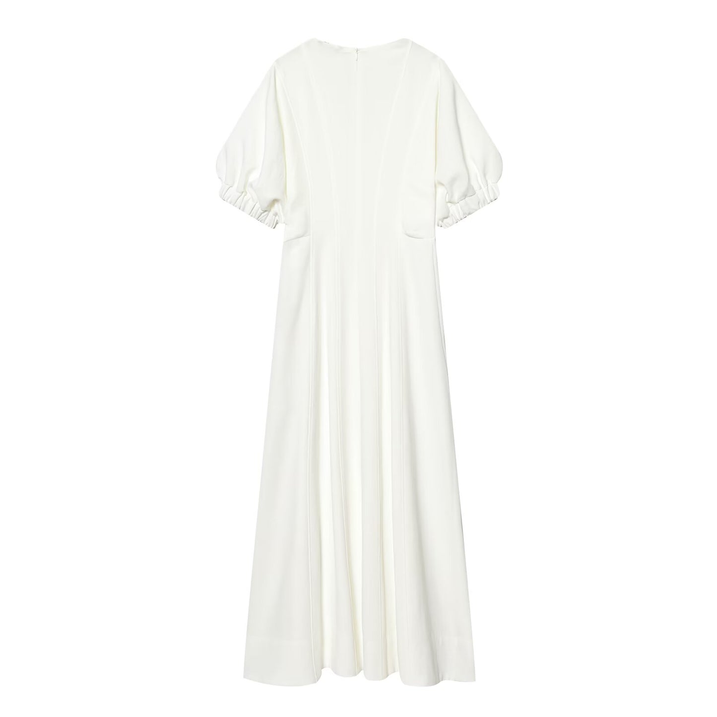 Women's V-neck Bubble Sleeve Midi Dress