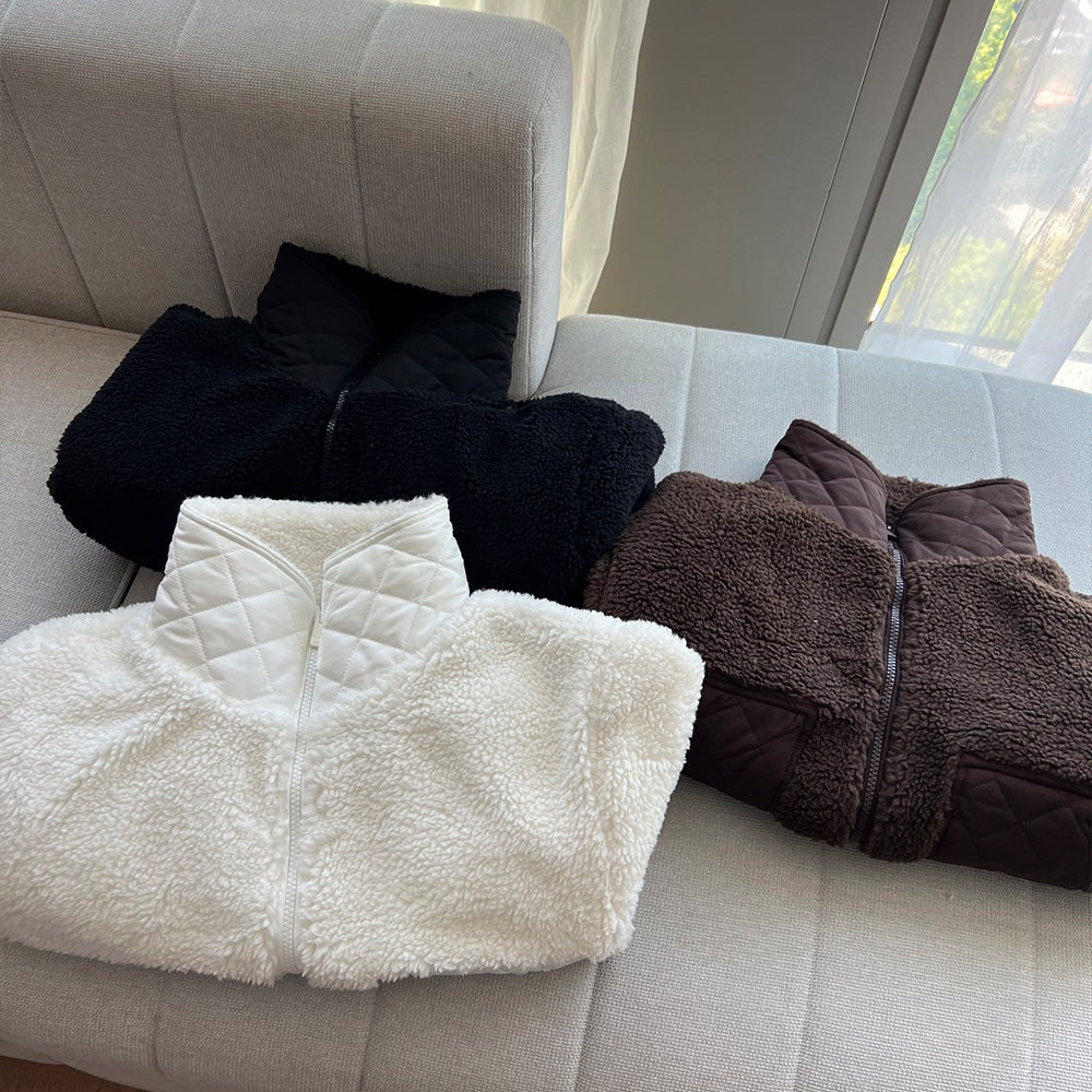 Women's Autumn and Winter New Fashion Joker Warm Cashmere Collar Short Thick Zipper Coat.