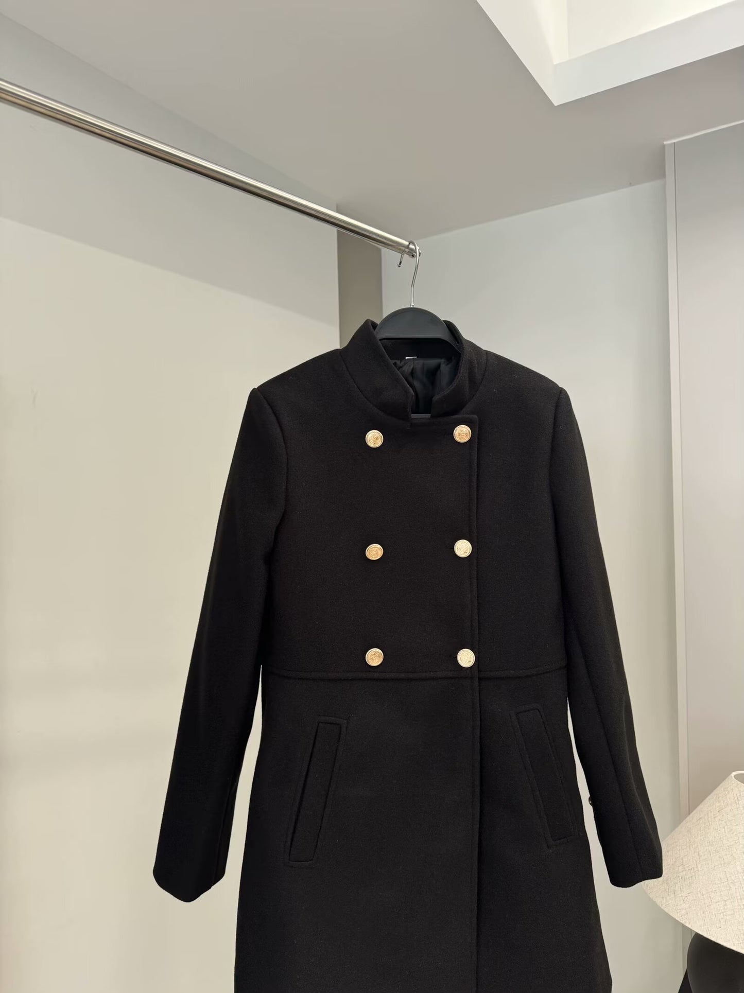 Women's New Black Wool Blended Double breasted Coat