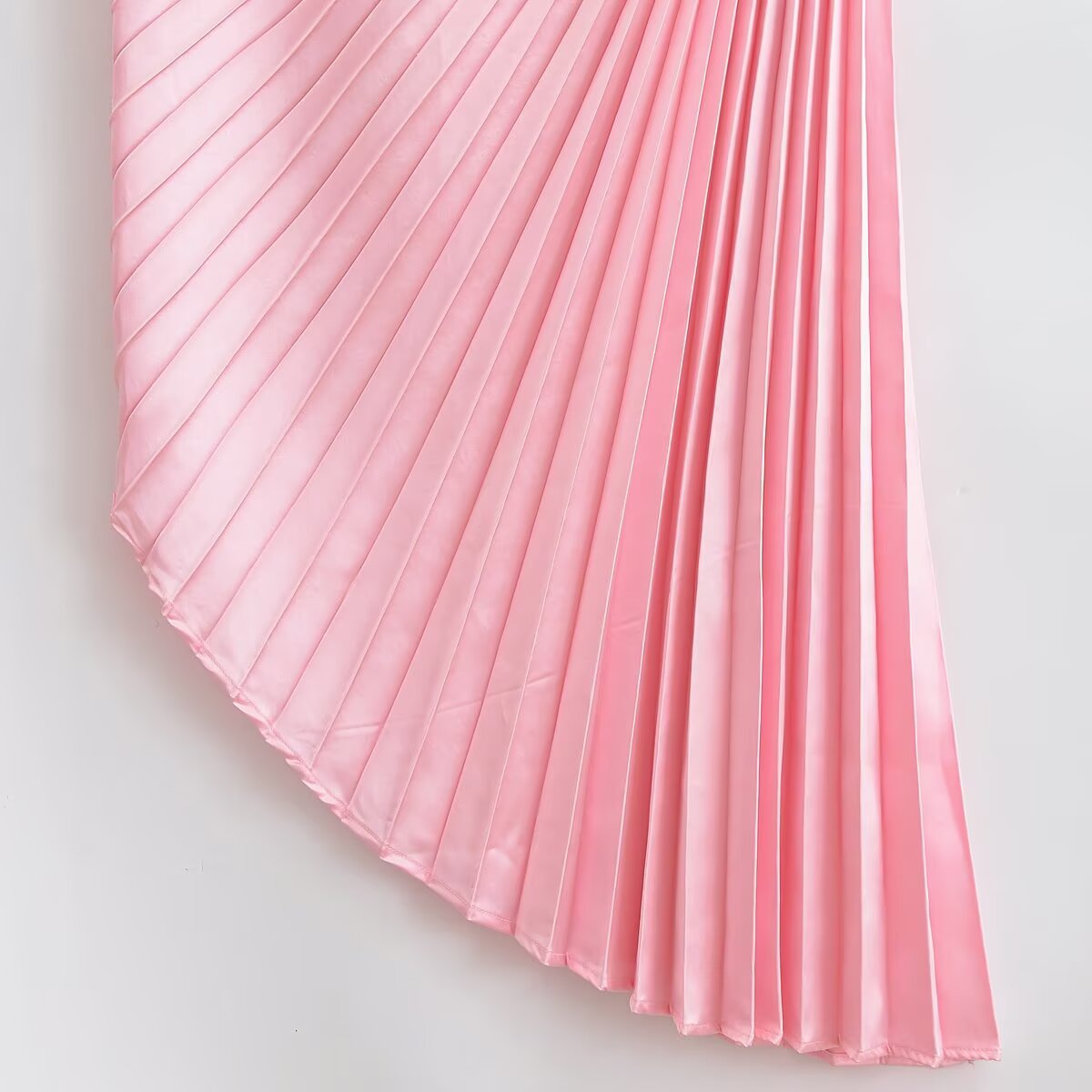 Women's new fashion pleated hem sleeveless satin texture MIDI dress