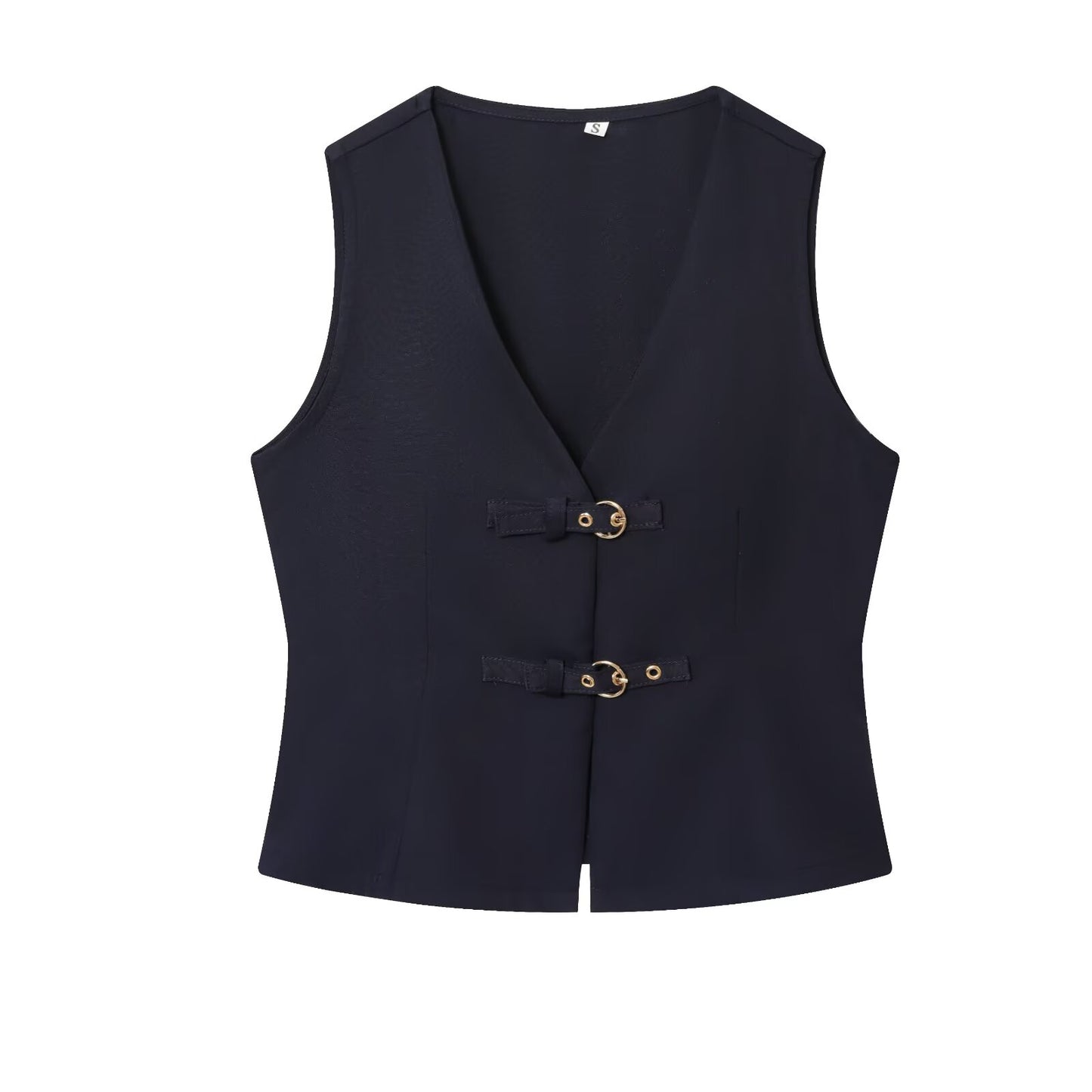 suit Women's 2 pieces buckle decoration vest style crepe top+Pants