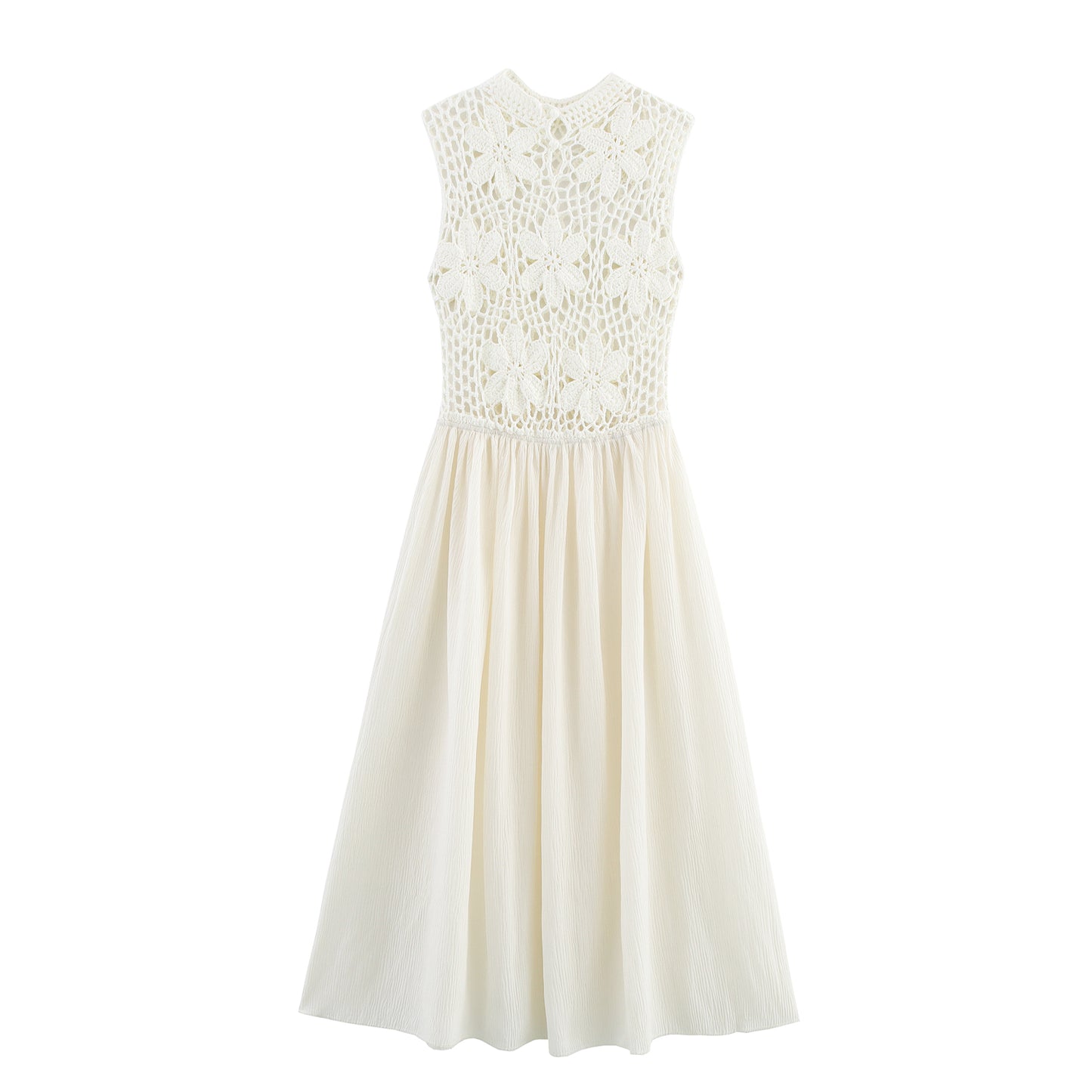 Women's New Fashion flower embroidery splicing sleeveless MIDI dress