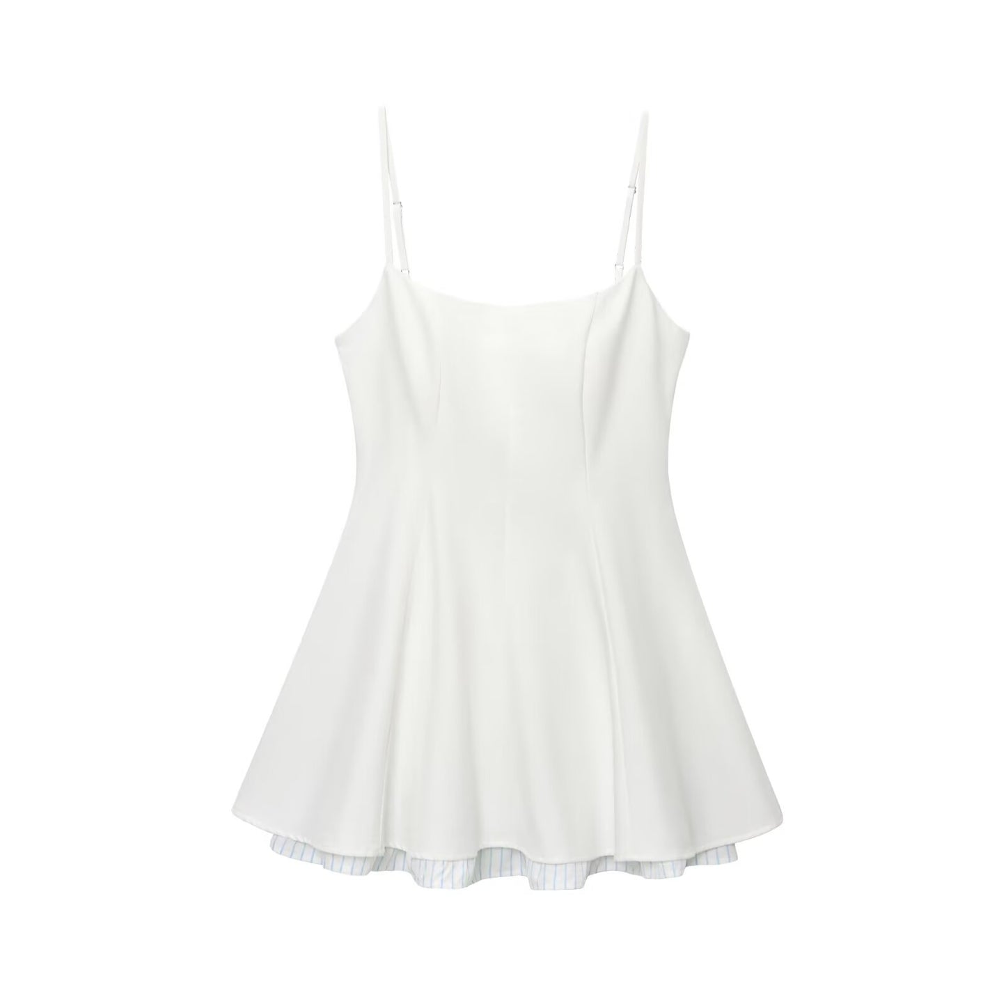 Women's new fashion patchwork striped hem suspender mini dress