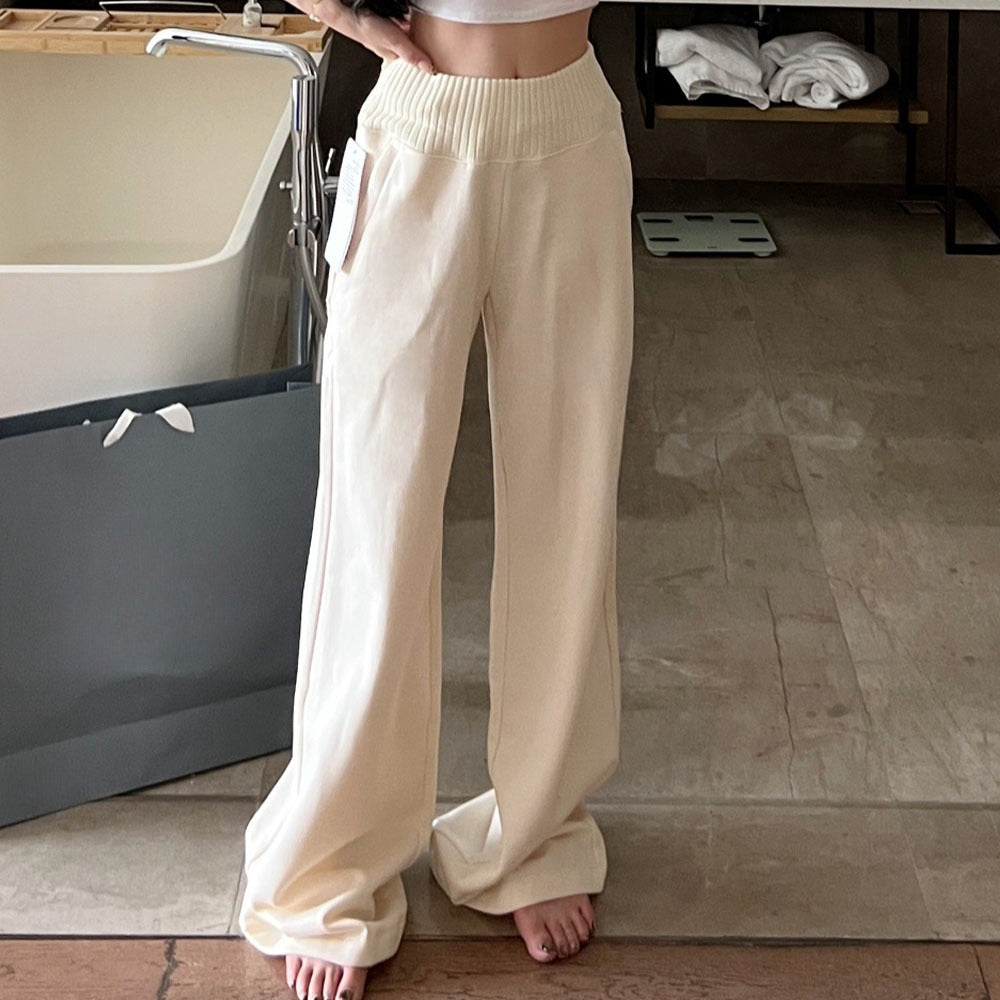 New women's versatile patchwork fleece-lined wide-leg pants